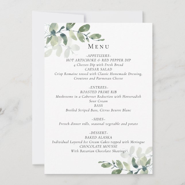 Eucalyptus Wedding Menu Card (Front)