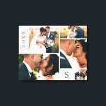 Eucalyptus Wedding Monogram Picture Collage Canvas Print<br><div class="desc">Simple Minimalist Eucalyptus Frame Wedding Monogrammed canvas wall art photo collage. Perfect for your spring or summer garden or outdoor themed wedding theme. In a soft subtle muted colour palette of teal aqua greens, pastel mint, dusty blue greys, and simple classic white. The elegant fonts can be changed by customizing...</div>
