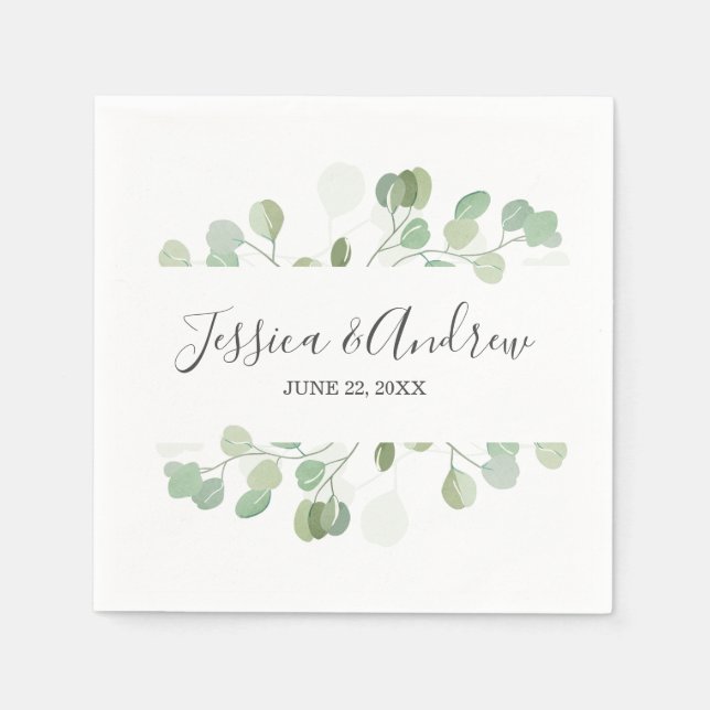 Eucalyptus Wedding Napkin Botanical Personalized (Front)