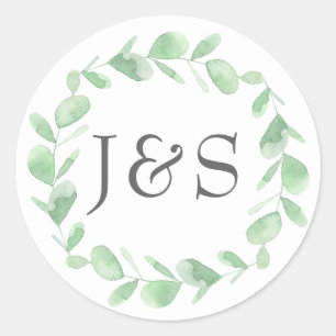 Eucalyptus wedding personalized initial stickers