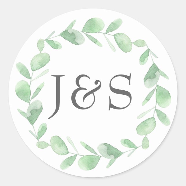 Eucalyptus wedding personalized initial stickers (Front)