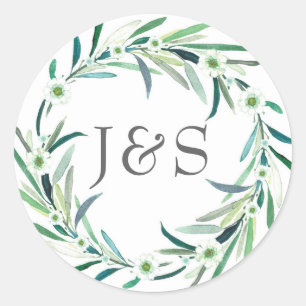 Eucalyptus wedding personalized initial stickers