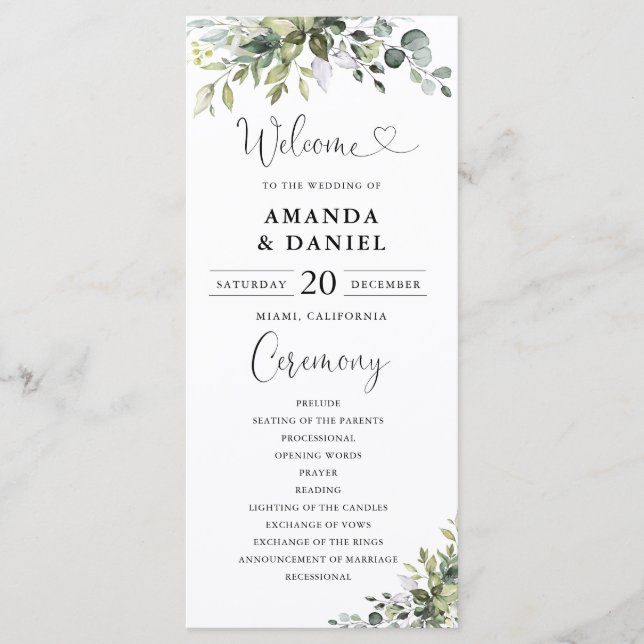 Eucalyptus Wedding Program (Front)