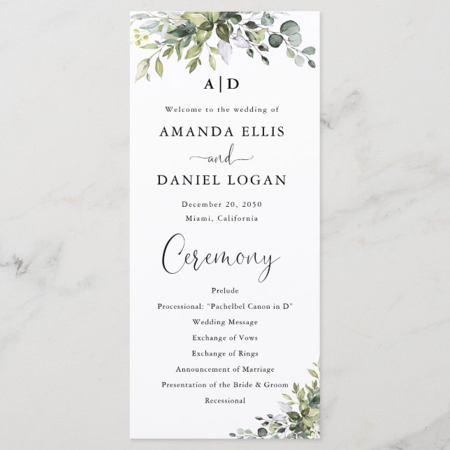 Eucalyptus Wedding Program (Front)