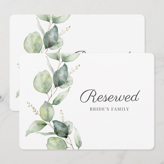 Eucalyptus Wedding Reception Bride Reserved Card (Front/Back)