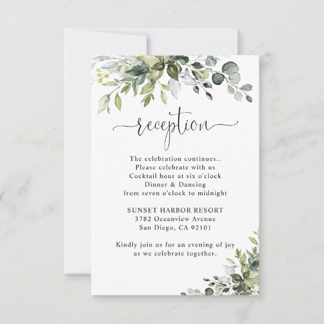Eucalyptus Wedding Reception Enclosure Card  (Front)