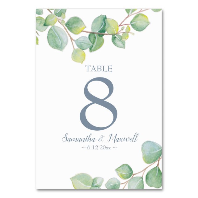 Eucalyptus Wedding Reception Table Number (Front)