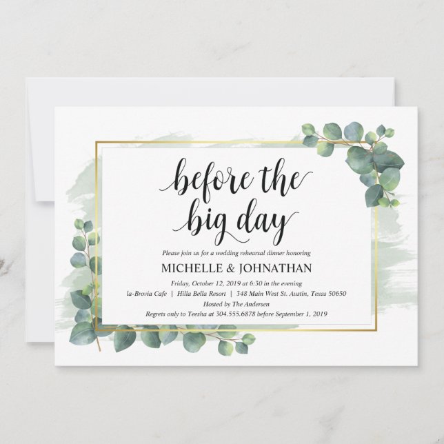 Eucalyptus Wedding Rehearsal Dinner Invitation (Front)