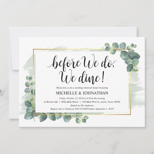 Eucalyptus Wedding Rehearsal Dinner Invitation (Front)