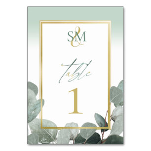 Eucalyptus wedding sage green monogram table number