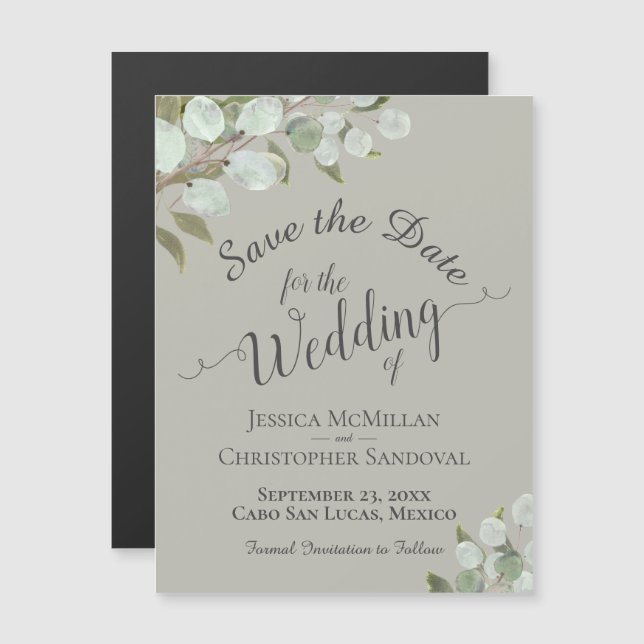 Eucalyptus Wedding Save the Date Calligraphy Sage Magnetic Invitation (Front/Back)