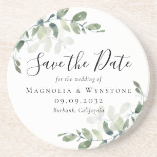 Eucalyptus Wedding Save The Date Coaster