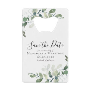 Eucalyptus Wedding Save The Date Credit Card Bottle Opener