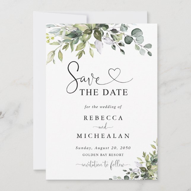 Eucalyptus Wedding Save The Date Invitation (Front)