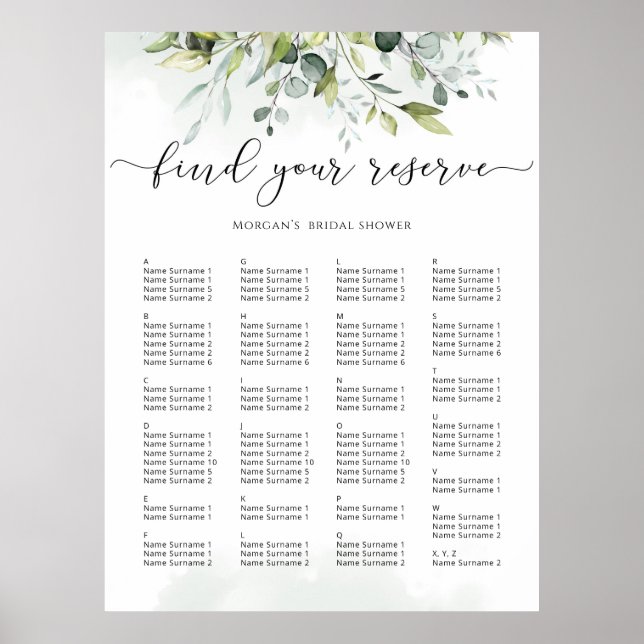 Eucalyptus wedding seating chart (Front)