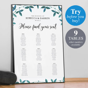 Eucalyptus Wedding Seating Chart with 9 tables