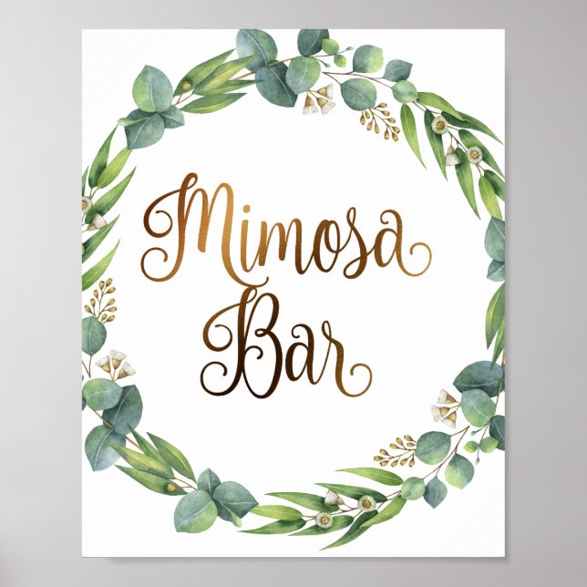 Eucalyptus wedding sign for mimosa bar (Front)