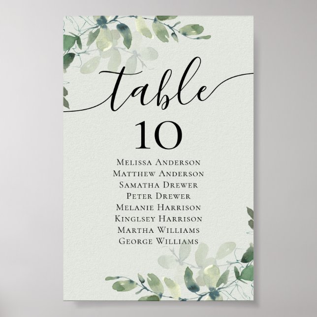 Eucalyptus Wedding Table Chart Table Number (Front)