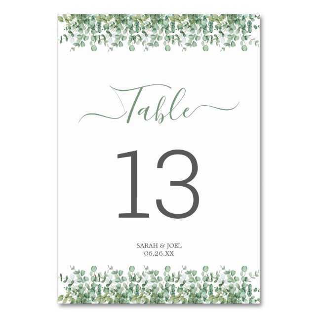 Eucalyptus Wedding Table Number (Front)