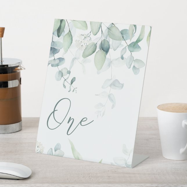 Eucalyptus Wedding Table Number Pedestal Sign (In SItu)