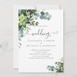 Eucalyptus Wedding Watercolor Greenery Invitations