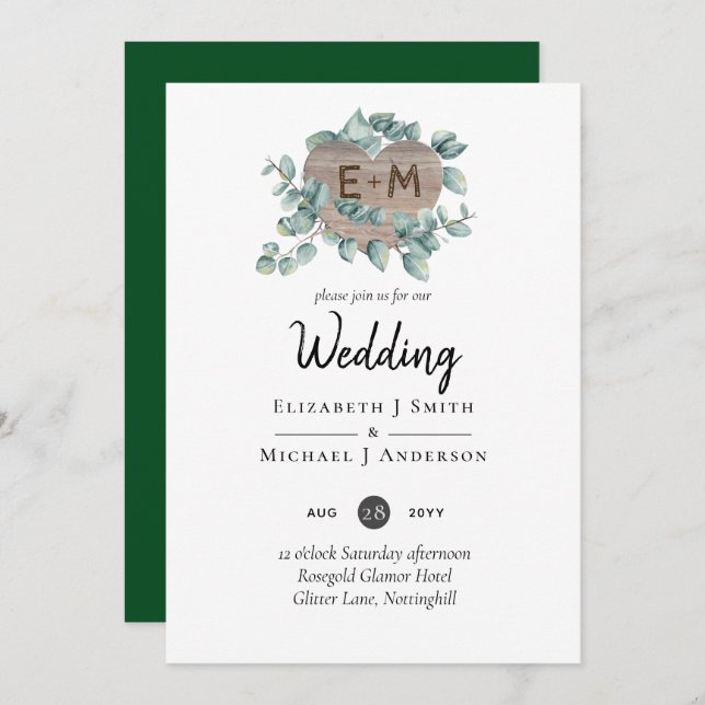 Eucalyptus Wedding - Watercolor Greenery Monogram (Front/Back)