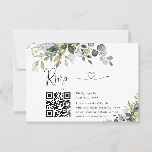 Eucalyptus Wedding Website QR Code RSVP Card (Front)