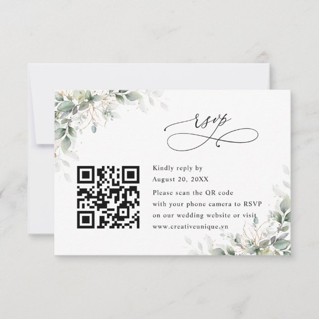 Eucalyptus Wedding Website QR Code RSVP Card (Devant)