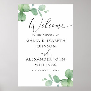 Eucalyptus Wedding Welcome Sign   Elegant Script