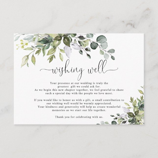 Eucalyptus Wedding Wishing Well Enclosure Card  (Front)