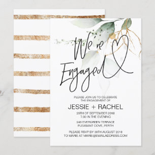 Eucalyptus We're Engaged Modern Engagement Party Invitation