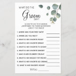 Eucalyptus What groom say Bridal shower game card<br><div class="desc">Add your own information and for further customization,  click the link "click to customize further". ~ Check collection for matching games,  invitation,  signs,  and more ~</div>