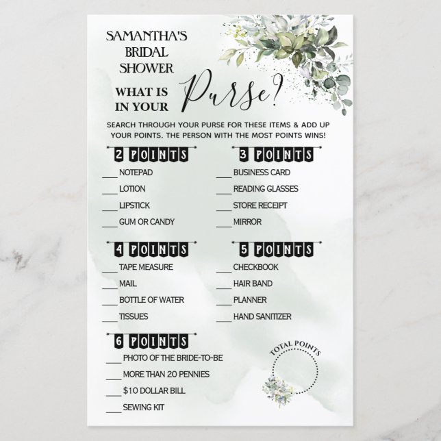 Eucalyptus What is in your Purse shower bilingua (Front)