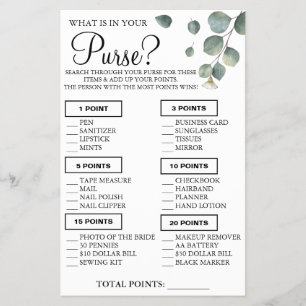 Eucalyptus What is in your purse Shower game card