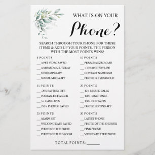 Eucalyptus What is on your Phone Shower Game Card