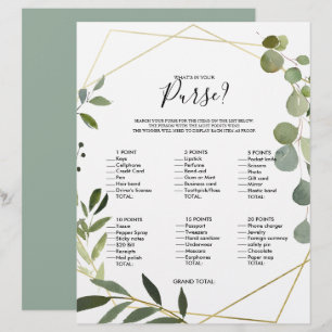 Eucalyptus What's in your Purse Bridal Shower Game