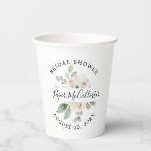 Eucalyptus White Floral Bridal Shower Paper Cups