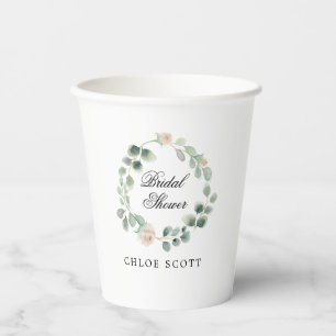 Eucalyptus White Floral Bridal Shower Paper Cups