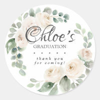Eucalyptus White Floral Graduation Thank You