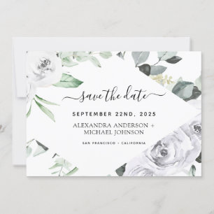 Eucalyptus White Floral Save the Date Invitation