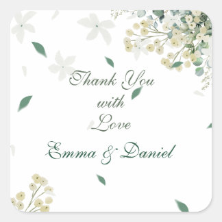 Eucalyptus & White Florals Botanical Wedding Square Sticker
