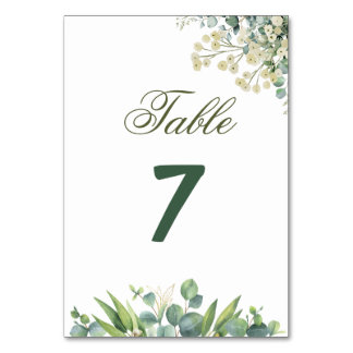 Eucalyptus & White Florals Botanical Wedding Table Number