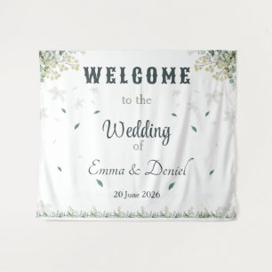 Eucalyptus & White Florals Botanical Wedding  Tapestry