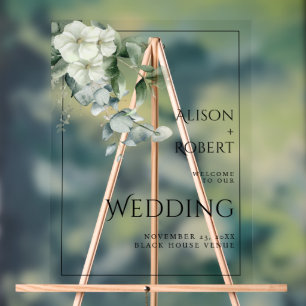 Eucalyptus, white flowers border wedding WELCOME Acrylic Sign
