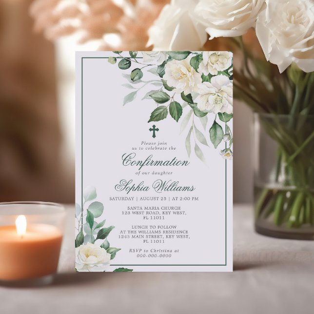 Eucalyptus White Flowers Confirmation Invitation (Creator Uploaded)