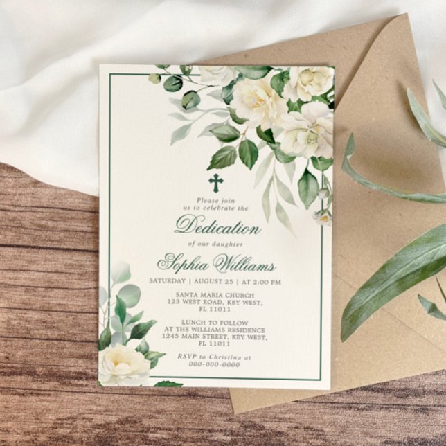 Eucalyptus White Flowers Dedication Invitation (Creator Uploaded)