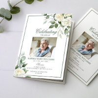 Eucalyptus White Photo Memorial Funeral Programs