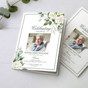 Eucalyptus White Photo Memorial Funeral Programs