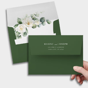 Eucalyptus White Rose Greenery Floral Wedding Envelope