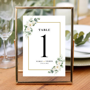 Eucalyptus White Rose Greenery Floral Wedding Table Number